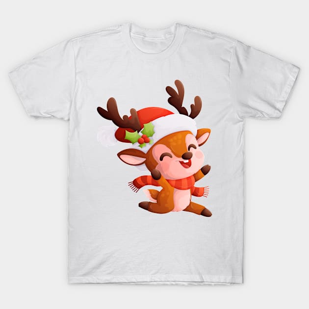 Happy and cute Christmas deer in winter clothes T-Shirt by Javvani